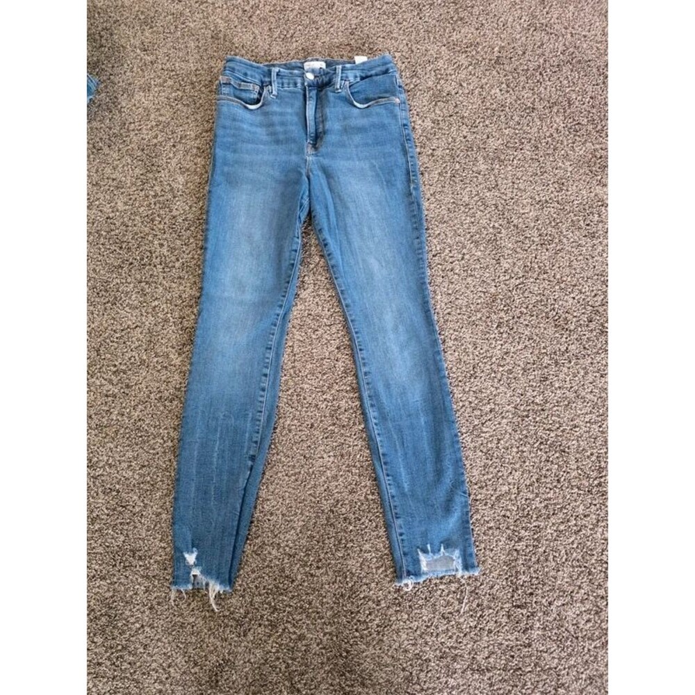 Good American Good Legs Chewed Hem Skinny Jeans Womens Size 8/29 Blue Denim GLCH
